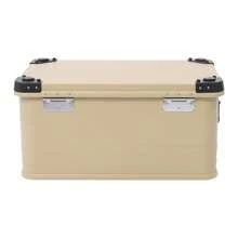 Conteneur de rangement en aluminium de 50 L avec clés et poignée latérale, conteneur rigide pour organiser le matériel de cuisine de camping, boîte de rangement portable pour les voyages en extérieur avec couvercle et sangles de suspension - Kaki - Voir 9