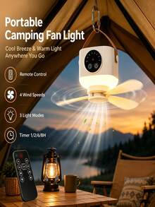 1pc Outdoor Camping Hanging Fan With LED Lighting, Wireless Remote Rechargeable Tent Ceiling Fan Quiet Timing Portable Fan For Picnic Car RV Tent - 1 - View 1