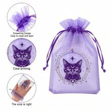 36 Halloween Gift Bags - Made Of Organza Material With Drawstring Design; Patterns Include Vintage Gothic Skulls & Roses, Mysterious Black Cats And Starry Bats; Perfect For "Trick Or Treat" Events, Party Favors, Jewelry & Crystal Packaging And Storage - Multicolor - View 8