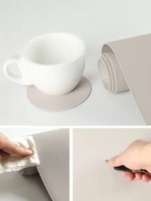 1pc Solid Color 80x40cm Office Desk Mat, Extra Large Leather Computer Mouse Pad, Keyboard Pad, Waterproof Student Desk Writing Pad, Soft Desk Mat And Solid Color Round Coaster/Nail Desk Mat, Non-Slip Keyboard Pad, Waterproof PU Desk Mat, Suitable For Office, Home, Dorm, Travel - View 6