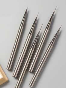 1 Peça Pincel de Linha Ultrafina para Arte de Unhas com Tampa, Cabo de Metal Preto, Ferramenta de Arte de Unhas para Flores Florescentes de Linha Longa - Multicolorido - Visão 4