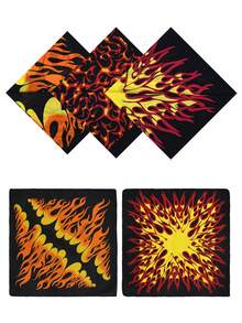 3 pièces Foulard carré unisexe à imprimé flamme à la mode, accessoire polyvalent pour l'extérieur, bandeau pour cheveux, bandana, serviette de visage, mouchoir, foulard, châle - Multicolore - Voir 3