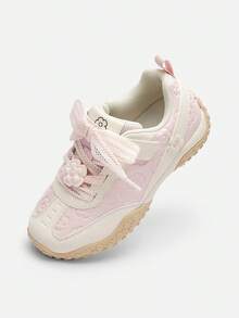 Balabala Sepatu Lari Gaya Balet untuk Anak Perempuan, Detail Renda, Sepatu Sneaker Latihan Ringan dan Bernapas, Gaya Manis - putih merah - View 1