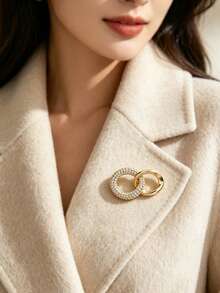 1pc Premium Minimalist Round Brooch, Fashion Creative Luxury Pin, Anti-Exposure Clothing Accessory Brooch - Gold - View 3