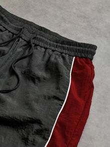 Men's Contrast Color RACING Letter Wide Leg Parachute Pants, Drawstring Elastic Waist, No. 32 Racing Shield Badge Print, Drawstring Hem Sports Long Pants - Black - View 5