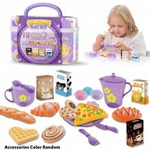 25pcs Girls Tea Party Set, Realistic Kitchen Toy With Desserts And Snacks, Plastic Teacups And Tableware Toy Set, With Portable Storage Box, Holiday Gift For 2+ Years Old Toddlers - Multicolor - View 13