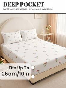 1件式貼合床單，宿舍床上用品，可愛花卉床墊保護套，床罩，房間裝飾，返校季，防塵，防滑，親膚，透氣，超柔軟輕量，適用單人/雙人/加大/特大床，四季通用，可機洗，不含枕套與被套 - 彩色 - 查看 5
