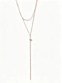 Collar Lariat Y de Doble Capa en Oro Rosa, Collar de Cadena Larga con Gota de Cristal Pequeño Minimalista, Joyería de Cuello con Borla Ajustable y Delicada de Capas para Mujeres - Multicolor - Ver 7