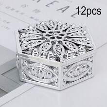 12pcs Mini Gold/Silver Hollow Plastic Gift Boxes, Wedding Candy Boxes, Creative Souvenir Candy Boxes, Wedding Favors - Multicolor - View 9