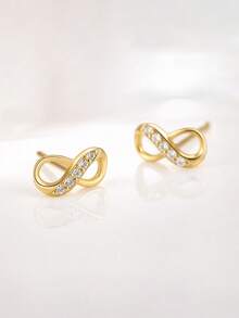 Minimalist 18K Gold Plated 925 Sterling Silver Women's Infinity Symbol Design Zirconia Stud Earrings, Suitable For Daily Wear - Infinity Symbol Earrings - View 3