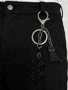 1pc Gothic Punk Style Black Cat, Spider Bead Pendant Keychain, Phone Case Pendant, Bag Pendant, Jeans Chain,Creative Gifts For Men And Women,Halloween - Silver - View 4