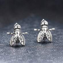 Halloween Realistic Fly Stud Earrings For Women, Insect Vintage-Style Jewelry With 3D Texture - E4963 Antique Silver - View 5