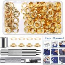 EDCUEBE7 100pcs (6/8/10/12mm) Copper Eyelet Tool Set, Includes Puncher And Hollow Punch Head, Suitable For Installing Eyelets On Clothing, Leather, Fabric, Belts And Other Materials, As Well As Impact Punch And Puncher, Can Be Used For Jewelry Making. Durable Iron Tools, Suitable For Leather, Belts, Clothing And Curtains. Set Includes Storage Bag. - Multicolor - View 3