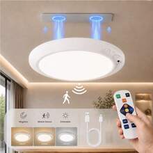 Rechargeable Motion Sensor Ceiling Light, Wireless Magnetic LED Ceiling Light With Remote Control, 3 Color Temperature Adjustable Brightness, No Wiring Adhesive Light, Suitable For Closet, Hallway, Stairwell, Bedroom - White - View 2