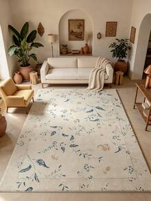 1pc Beige Floral Living Room Rug, Suitable For Kitchen, Dining Room, Bedroom, Room Holiday Decor, Indoor/Outdoor, Office, Lobby, Anti-Slip Doormat, Bathroom Rug, Hallway, Study Gaming Area Rug - Beige - View 2
