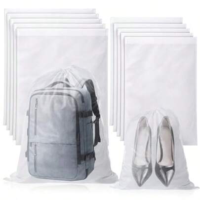 10 PCS White Non-Woven Shoe Storage Bags, Dust Bags For Purses, Travel Shoe Storage-Bag, Breathable Dust-Proof Bag, Cloth Storage Pouch, Bag-Covers For Purse, Shoes 2 Sizes