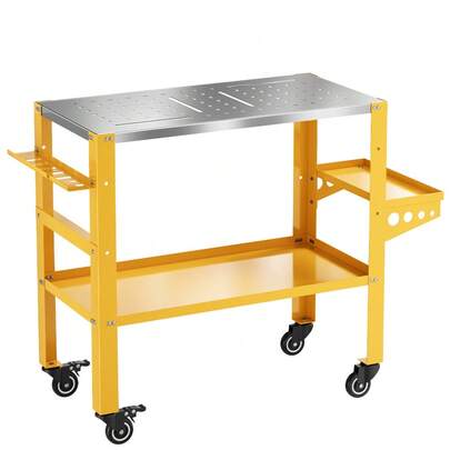 36" X 18" Welding Table, 1200 Lbs Capacity Welding Workbench Table Top With Lockable Wheels,Tool Rack & Tray, 4 Tool Slots And 5/8" Fixture Holes For For Welding Repair Works