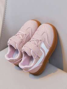 Girls' Versatile Colorblock Canvas Shoes, Lightweight Rubber Sole Hook And Loop Casual Sneakers - Pink - View 6