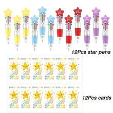 24/48pcs Star-Shaped Colorful Ballpoint Pen & Encouragement Card Set, Multi-Item Party Favor, Set Includes 12pcs 4-In-1 Function & Cards And 12pcs Star Pens, Suitable For School Activities & Birthday Party Gratitude Gifts, Thank You Gifts & Rewards - Multicolor - View 5