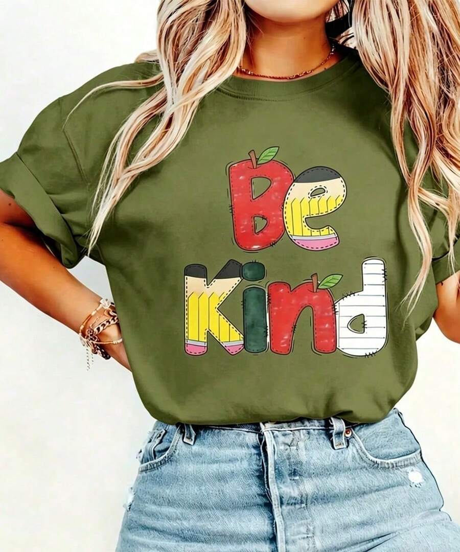 Regalo per Insegnanti, T-Shirt Scolastica, T-Shirt Educativa per il Ritorno a Scuola, Abbigliamento per Educatori, Abbigliamento Quotidiano, T-Shirt Casual per Insegnanti, Magliett - Verde militare - Visualizzare 1