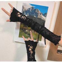 1Pair Y2K Ballet Style Lace Arm Sleeves, DIY Tie Design Ruffle Bow Lolita UV Protection Cuffs, Sweet JK Style For Daily Cosplay Party Matching - A Pair Of White Shoes With a Bow - View 1