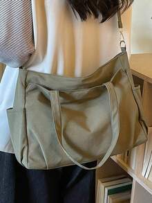 Tas Selempang Fashion Kapasitas Besar, Ringan, Dapat Dilipat, Banyak Kantong, Penutup Resleting, Tali Bahu yang Dapat Diatur - Olive Green - View 3