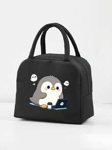 1 Pc, Creative Penguin Pattern Printed Insulated Bento Bag, Large Capacity Handheld Lunch Box Bag, Suitable For Office Workers And Travel - one-size - View 12