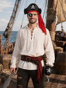 1 Set Pirate Costume Accessories Kit, Includes Pirate Hat, Bandana, Eye Patch, Hook, Hand, Gold Earrings, Prop Sword, Suitable For Halloween Role Play Theme Party Costume Props - Multicolor - View 6