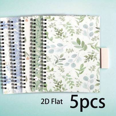 5PCS A5 Luxury Spiral-Bound Notebooks, Suitable For Daily Office Use, Cover With Simple And Elegant Floral Style, Suitable For Any Festival, Back-To-School Season, Wholesale Of School Supplies, Essential Items For College Dormitories