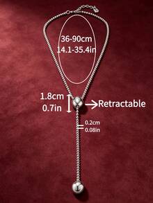 1pc Silver Plated Luxury Round Bead Y-Shaped Adjustable Necklace, Suitable For Women's Daily Wear And Dating, Elegant Versatile Sweater Chain Brand Jewelry - Telescopic Necklace - View 2