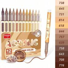 GuangNa 12/24 Acrylic Paint Markers , Skin Color Brush Tip Acrylic Paint Pens For Pumpkin Paint, Rock Painting, Wood, Glass, Paper, Coloring Book, Ceramic, Canvas, DIY Crafts, Water-Based Ink - Sets - View 10