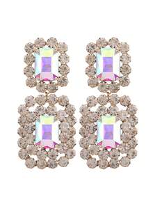1 Pair Elegant Drooping Green Protein K9 Glass Gemstone Stud Earrings, Gold-Plated Copper Base, Perfect For Daily Wear, Weddings And Parties, Fashion Clip Earrings, Glass Gemstone Earrings, Novel Earrings - Style 1 - View 19