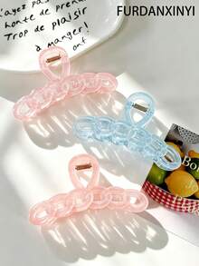 FURDANXINYI 1pc Translucent Chain Hair Clip, Soft And Clear Chain Design Hair Clip, Non-Slip Durable Large Size Women's Daily Styling Hair Accessory, Fashionable Translucent Chain Hair Clip, Suitable For Beautiful And Cute Daily Hairstyles - Multicolor - View 8