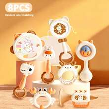 1/2/8PCS Adorable Animal Rattle Set, Rabbit Deer Crab Shape Baby Shaking Toy With Sound, Soft Handle Interactive Sensory Toy, Fine Motor Skills Development Gift For Toddlers 18 Months+ - Multicolor - View 5