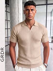 GRDR Men's Solid Color Short Sleeve Knit Sweater, Fashionable For Summer - Apricot - View 4