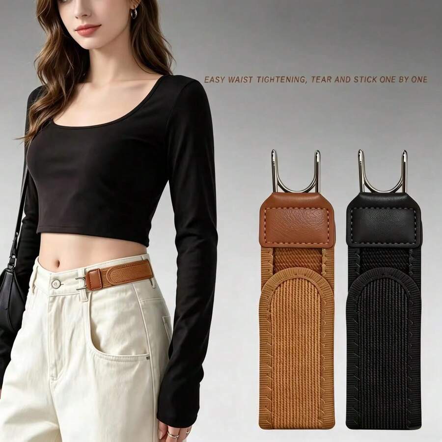 2 buah Pengikat Pinggang Tak Terlihat Tanpa Kancing, Ikat Pinggang Elastis yang Dapat Diatur, Klip Pengurang Pinggang Jeans dengan Perekat, Gesper Perpanjang Sabuk Portabel (Cocok untuk Jeans Pria dan Wanita)