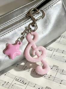 1pc Korean Ins Vintage Sweet Polka Dot Fabric Musical Note Keychain, Pentagram Heart Star Musical Note Bag Charm - Multicolor - View 11
