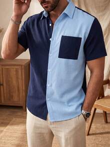 glestore This Men's Fashionable, Casual Summer Short-Sleeve Shirt With A Color-Block Design Showcases The Cutting-Edge Style Of The Vacation Fashion . - Multicolor - View 3