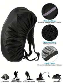 1pc 15-75L Black Backpack Rain Cover - Waterproof, Stain-Resistant, Dust-Proof - Foldable Reflective Protective Cover, Suitable For Outdoor Activities, Hiking, Climbing, Commuting, School, Home And Travel Storage - Black - View 4