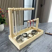 1 pieza Soporte de exhibición de joyas de madera de estilo vintage de varios niveles con bandeja, adecuado para exhibir collares, aretes, anillos, la bandeja inferior proporciona espacio de almacenamiento adicional, se puede usar como estante de exhibición de joyas u organizador de joyas, decoración navideña - 1 bandeja para guardar accesorios de joyería - Ver 2
