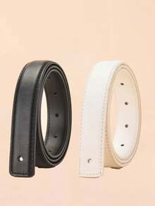 2/1pc 2.5cm Wide Buckle-Free Smooth Leather Belt For Women, Headless Pin Buckle, Flat-Back Design - Multicolor - View 16