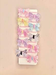 12/24/36pcs Random Glitter Sequin Holographic Bow Hair Ties, Colorful 3D Bow High Elastic Hair Bands - Multicolor - View 4