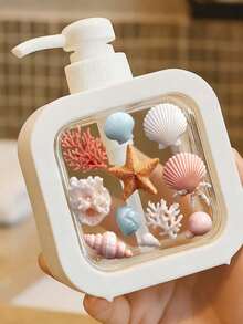 Creative Press-Type Bathroom Dispenser Bottle - Featuring Ocean Creature Art Design, Blending Blue-Green Starfish, Shell And Pebble Elements, Suitable For Bathroom, Kitchen And Sink Decor; Perfect For Holding Soap Liquid, Hand Wash Or Body Wash. - Multicolor - View 13