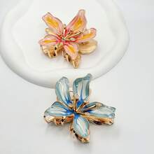 Summer Beach Vintage Gradient Lily Hair Claw, Oil-Drip Enamel Petal Exquisite Rhinestone Hair Clip, Luxury Gilded Alloy Material Non-Pulling Hair, Beach Vacation, Evening Dress, Photo Styling, Commute Half-Up Hair Accessory, Hibiscus/Hawaiian Flower Casual Zinc Alloy Hair Claw, Hair Claw Summer - Hawaiian Flower Hair Claw - View 4