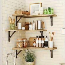 Set mensole sospese 3/5 pezzi con staffe rinforzate in acciaio, capacità di carico 18kg per ripiano, installazione semplice, Cucina/Bagno/Soggiorno/Camera da letto - 3 pezzi di colore bruciato chiaro - Visualizzare 6