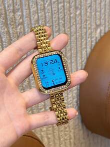 1件組適用於Apple Watch錶帶 38/40/41/42/44/45/46mm 不鏽鋼金屬金色細錶帶 + TPU全包覆防摔防刮保護殼，相容於Watch Series 11/Ultra/SE/10/9/8/7/6/5/4/3/2/1 錶帶與錶殼配件 - 金色 - 查看 3