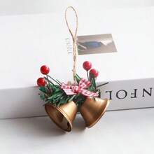 1pc Christmas Holiday Decoration Double Bell Christmas Tree Pendant Handmade DIY Accessory Metal Bell Hanging Ornament - 1PC - View 8