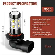 2pcs H10 9005 LED Fog Light Bulbs, Alloy Body Cree Chip 50W 6000K 360° Bright White Light, Base Fog Light Replacement, Universal For Most Car Models (White) - default - View 2