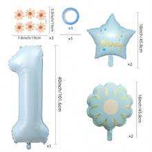 40 Inch Pastel Printed Number Foil Balloon Set, Floral & Heart Pattern Digital Mylar Balloons With Daisy Flower & Happy Birthday Star Balloons, Neutral Milestone Birthday Party Decorations, Photo Booth Supplies - Flower Balloon - View 7