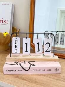 Classic Wooden Flip Perpetual Calendar With Gold Frame, Desktop Display For Month And Date, Home Office Decor Calendar, Back To School And Holiday Party Decoration, Simple Ornament Without Complex Calendar Functions - Multiple Styles - View 13